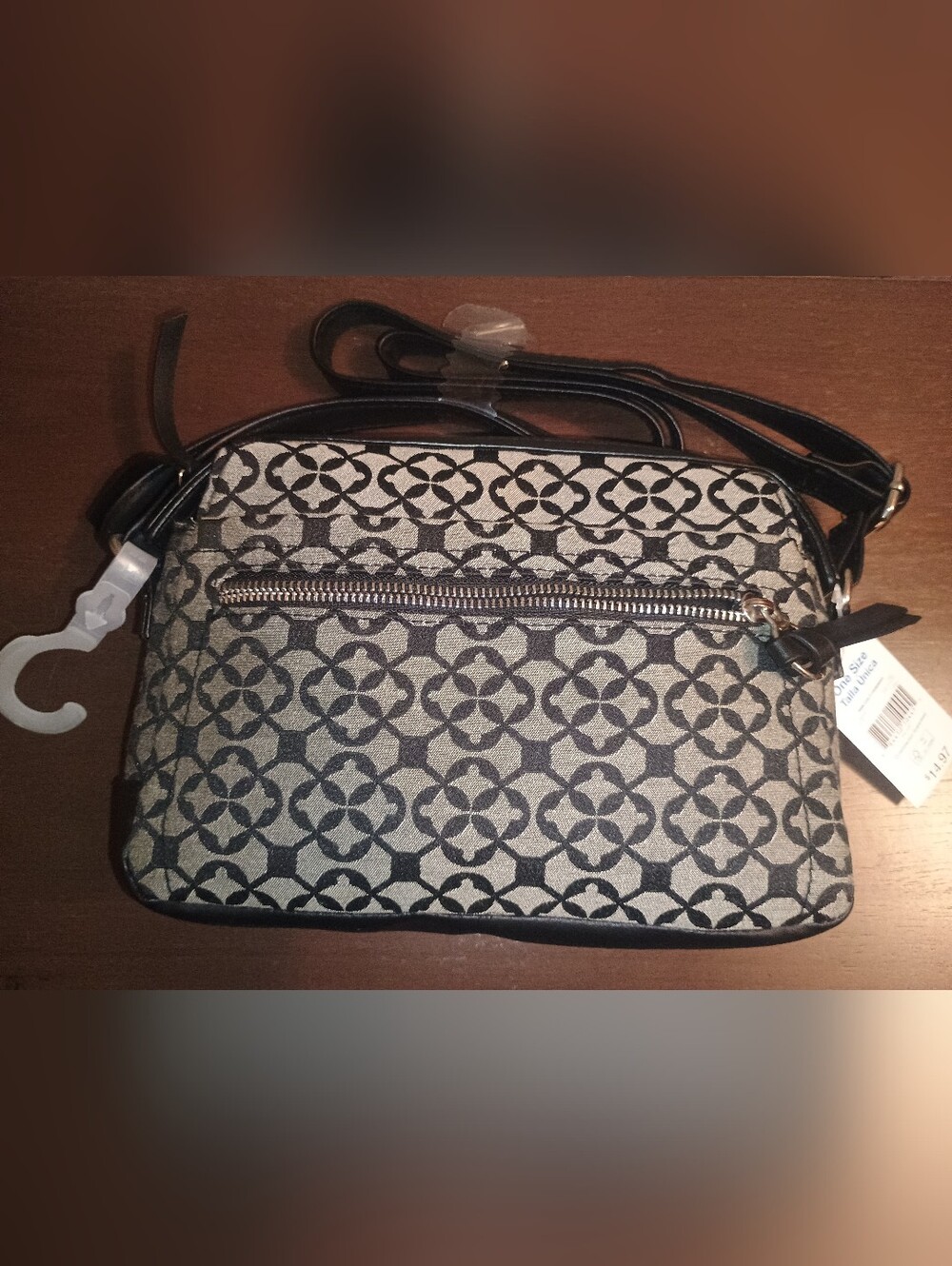 Time &Tru Black Patterned Crossbody Bag with Adjustable Strap